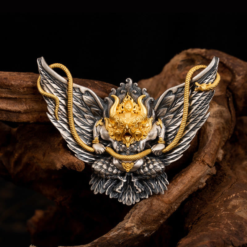 Buddha Stones 925 Srebro Sterling Tybetański Garuda Ptak Smok Wąż Mądrość Naszyjnik Wisiorek - image 1