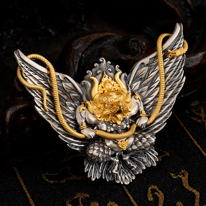 Buddha Stones 925 Srebro Sterling Tybetański Garuda Ptak Smok Wąż Mądrość Naszyjnik Wisiorek - image 4