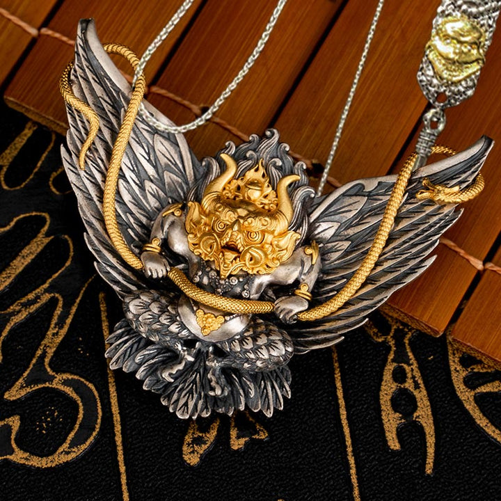 Buddha Stones 925 Srebro Sterling Tybetański Garuda Ptak Smok Wąż Mądrość Naszyjnik Wisiorek - Garuda&52cm Miedziany łańcuszek Władca Lasu Trupów - image 21