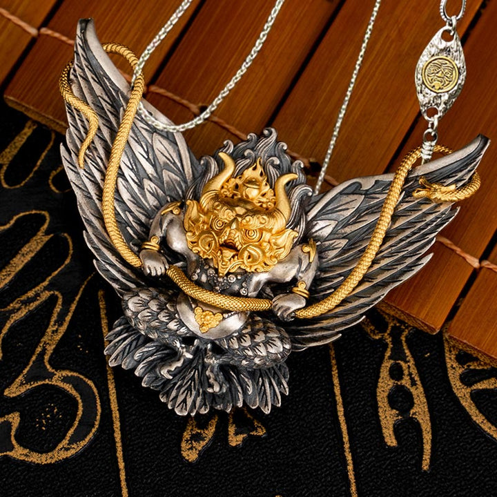 Buddha Stones 925 Srebro Sterling Tybetański Garuda Ptak Smok Wąż Mądrość Naszyjnik Wisiorek - Miedziany łańcuszek Garuda&50cm Zakiram - image 17