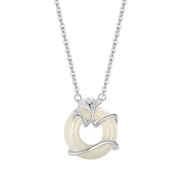 Buddha Stones Hetian Jade 925 Srebro Sterling Klamra Pokoju Naszyjnik Wisiorek Liść Miłorzębu - image 12