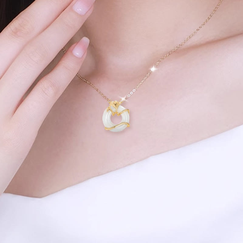 Buddha Stones Hetian Jade 925 Srebro Sterling Klamra Pokoju Naszyjnik Wisiorek Liść Miłorzębu - image 3