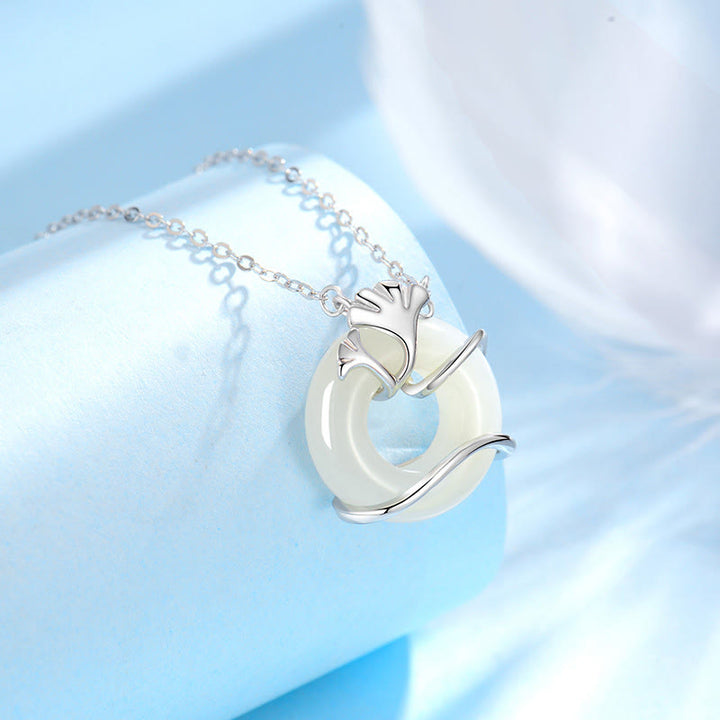 Buddha Stones Hetian Jade 925 Srebro Sterling Klamra Pokoju Naszyjnik Wisiorek Liść Miłorzębu - image 9