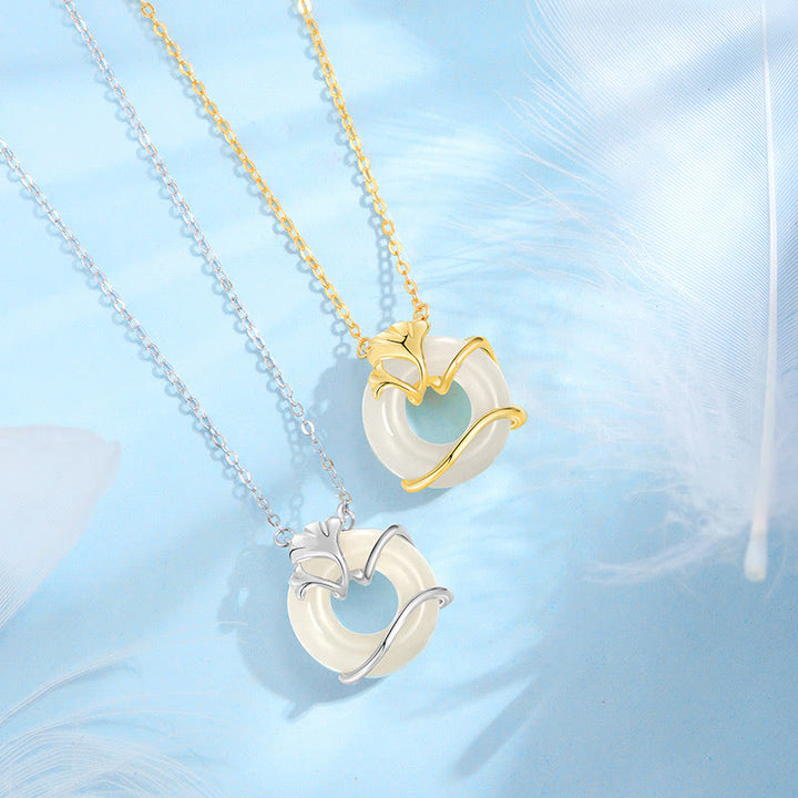 Buddha Stones Hetian Jade 925 Srebro Sterling Klamra Pokoju Naszyjnik Wisiorek Liść Miłorzębu - image 2