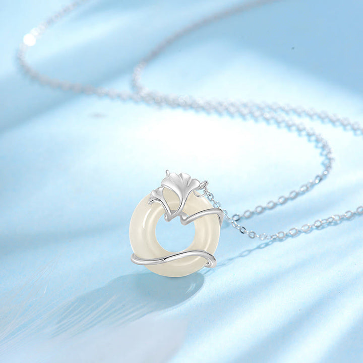 Buddha Stones Hetian Jade 925 Srebro Sterling Klamra Pokoju Naszyjnik Wisiorek Liść Miłorzębu - Srebro próby 925 z hetianowym jadeitem - image 8