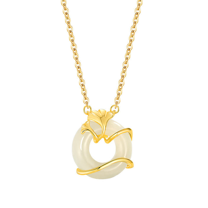 Buddha Stones Hetian Jade 925 Srebro Sterling Klamra Pokoju Naszyjnik Wisiorek Liść Miłorzębu - image 4