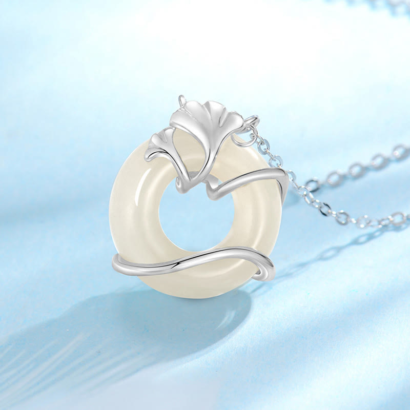 Buddha Stones Hetian Jade 925 Srebro Sterling Klamra Pokoju Naszyjnik Wisiorek Liść Miłorzębu - image 10