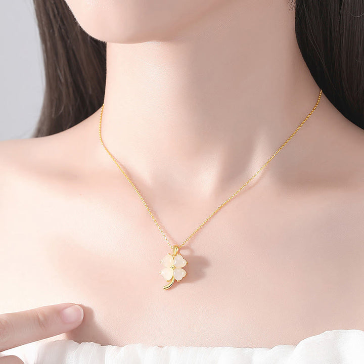 Naszyjnik z Buddha Stones Hetian Jade 925 Srebro Sterling Czterolistna Koniczyna Wisiorek - image 8