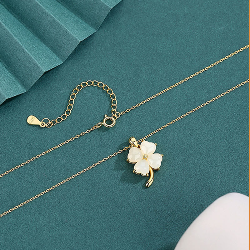 Naszyjnik z Buddha Stones Hetian Jade 925 Srebro Sterling Czterolistna Koniczyna Wisiorek - image 3