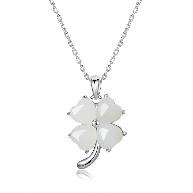 Naszyjnik z Buddha Stones Hetian Jade 925 Srebro Sterling Czterolistna Koniczyna Wisiorek - Srebro próby 925 z hetianowym jadeitem - image 9