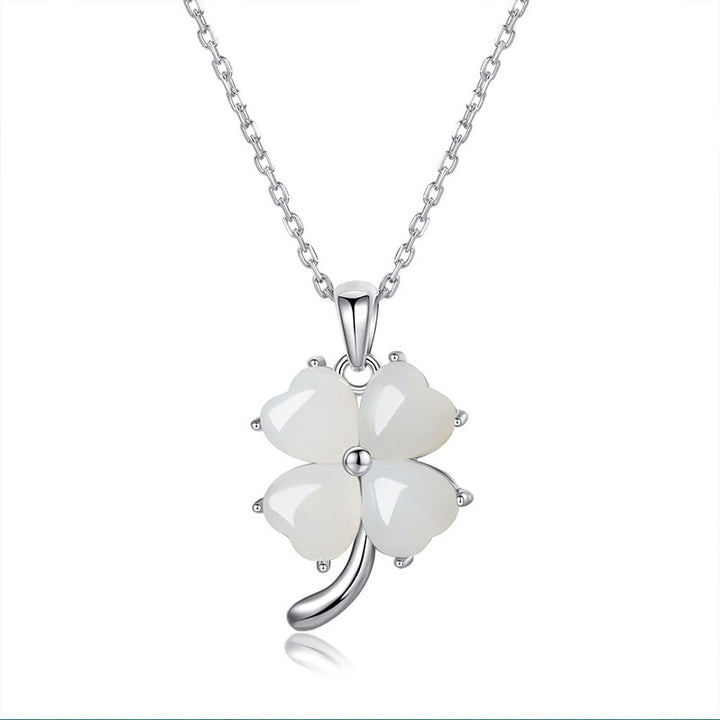 Naszyjnik z Buddha Stones Hetian Jade 925 Srebro Sterling Czterolistna Koniczyna Wisiorek - Srebro próby 925 z hetianowym jadeitem - image 9