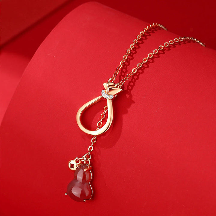Buddha Stones Czerwony Agat Chalcedon 925 Srebro Sterling Tykwa Szczęście Torba Pewność Naszyjnik Wisiorek