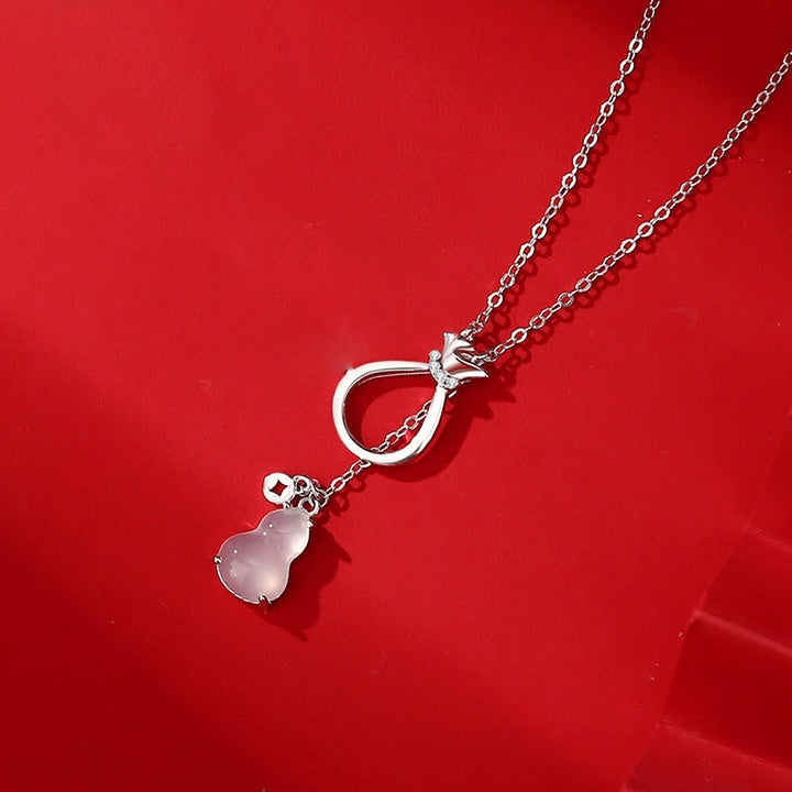 Buddha Stones Czerwony Agat Chalcedon 925 Srebro Sterling Tykwa Szczęście Torba Pewność Naszyjnik Wisiorek