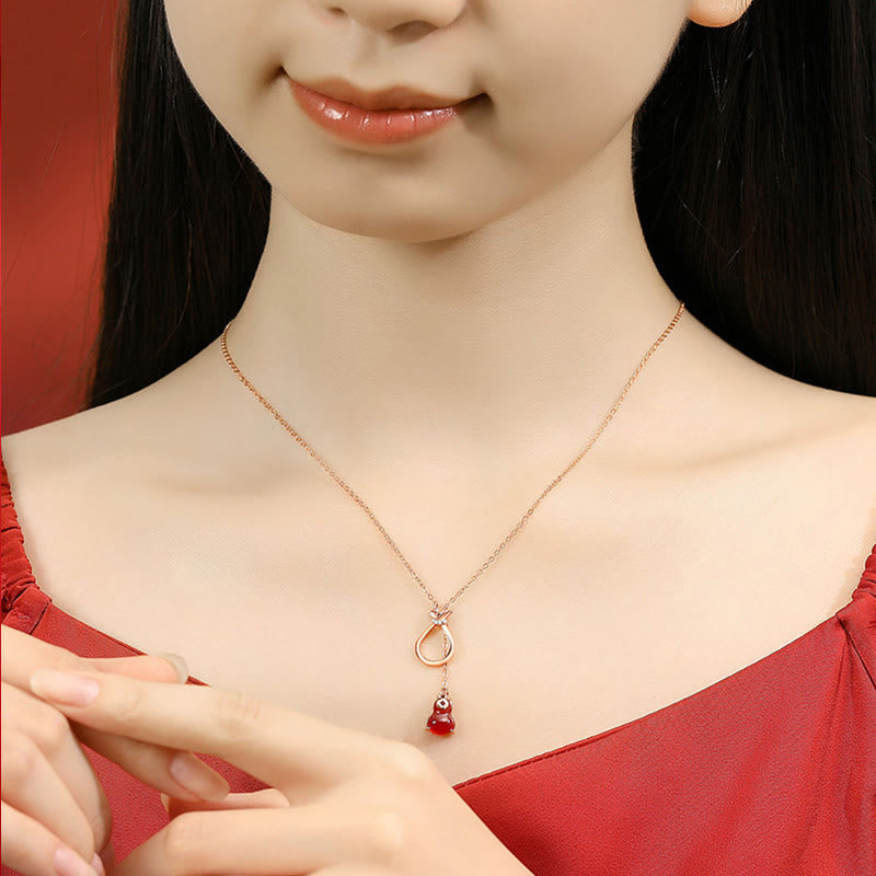 Buddha Stones Czerwony Agat Chalcedon 925 Srebro Sterling Tykwa Szczęście Torba Pewność Naszyjnik Wisiorek - image 2