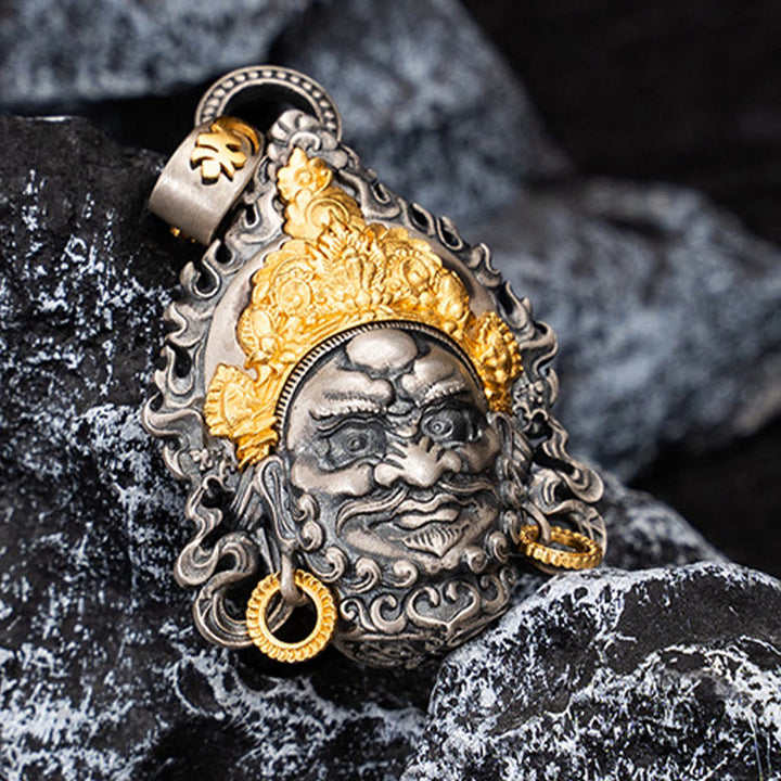 Buddha Stones 925 Srebro Tybetańskie Żółte Jambhala Bóg Bogactwa Ochrona Naszyjnik Wisiorek