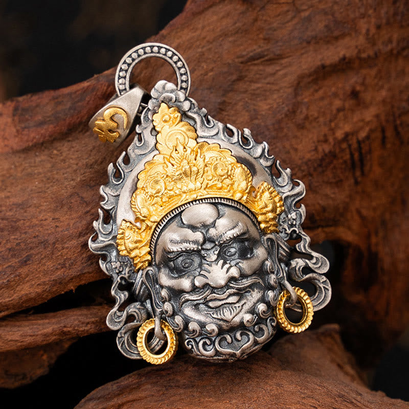 Buddha Stones 925 Srebro Tybetańskie Żółte Jambhala Bóg Bogactwa Ochrona Naszyjnik Wisiorek