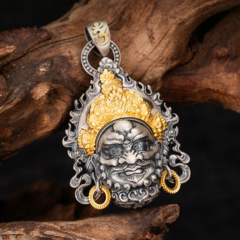 Buddha Stones 925 Srebro Tybetańskie Żółte Jambhala Bóg Bogactwa Ochrona Naszyjnik Wisiorek
