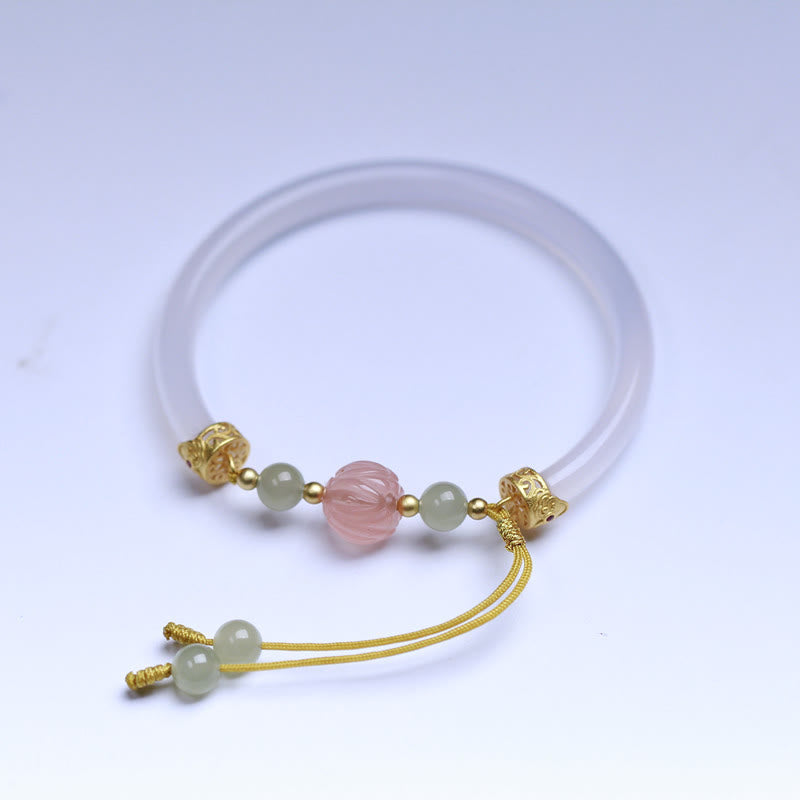 Buddha Stones Naturalny Biały Agat Lotos Hetian Jade Koraliki Pozytywna Bransoletka Bangle