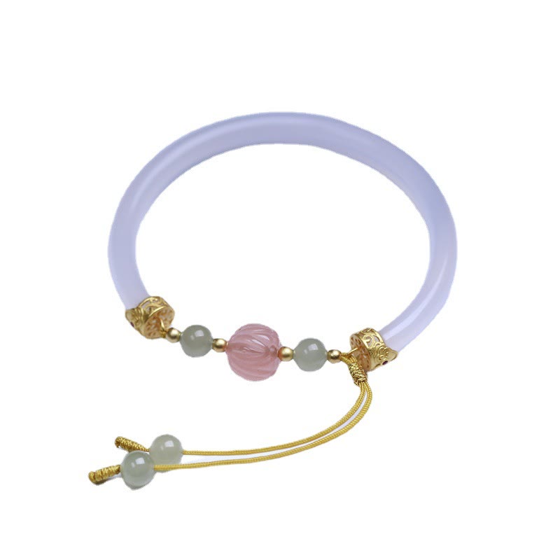 Buddha Stones Naturalny Biały Agat Lotos Hetian Jade Koraliki Pozytywna Bransoletka Bangle