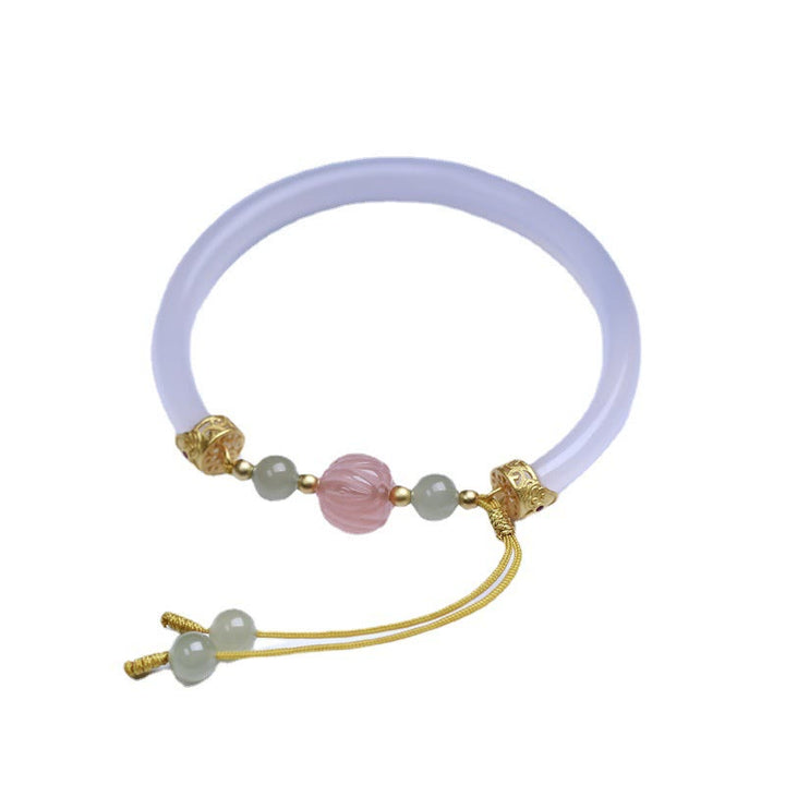 Buddha Stones Naturalny Biały Agat Lotos Hetian Jade Koraliki Pozytywna Bransoletka Bangle