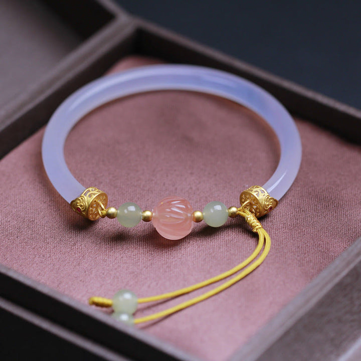 Buddha Stones Naturalny Biały Agat Lotos Hetian Jade Koraliki Pozytywna Bransoletka Bangle