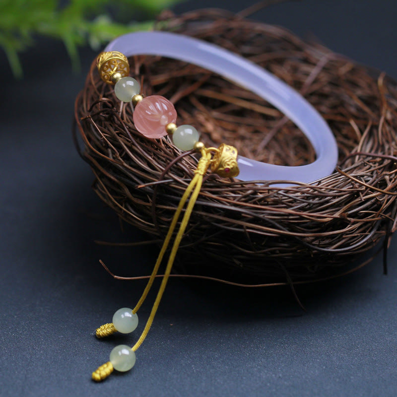 Buddha Stones Naturalny Biały Agat Lotos Hetian Jade Koraliki Pozytywna Bransoletka Bangle