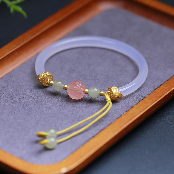Buddha Stones Naturalny Biały Agat Lotos Hetian Jade Koraliki Pozytywna Bransoletka Bangle
