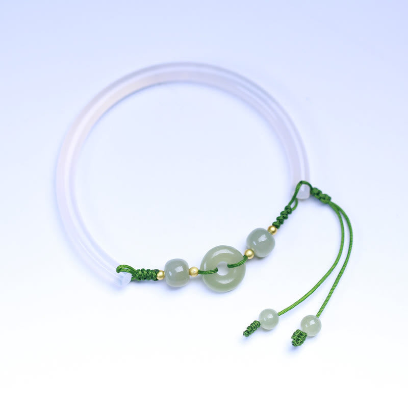 Buddha Stones Naturalny Biały Agat Hetian Jade Koraliki Pokoju Klamra Pozytywna Bransoletka Bangle