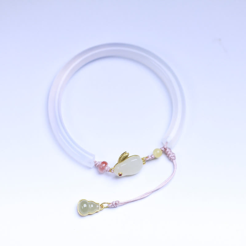 Buddha Stones Naturalny Biały Agat Hetian Jade Królik Pozytywna Bransoletka Bangle