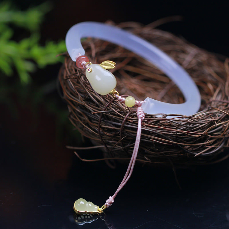 Buddha Stones Naturalny Biały Agat Hetian Jade Królik Pozytywna Bransoletka Bangle