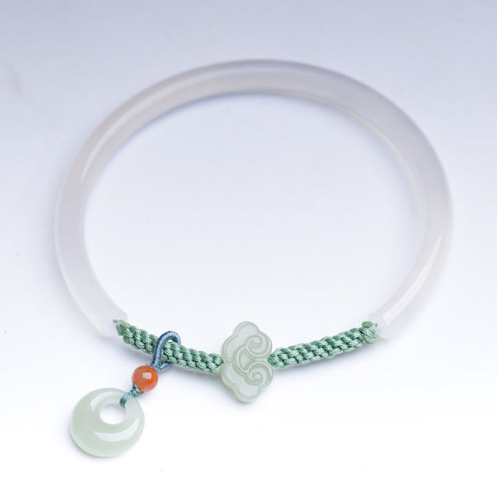 Buddha Stones Naturalny Biały Agat Hetian Jade Pokoju Klamra Pomyślne Chmury Pozytywna Bransoletka Bangle