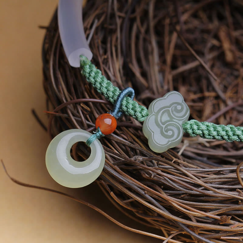 Buddha Stones Naturalny Biały Agat Hetian Jade Pokoju Klamra Pomyślne Chmury Pozytywna Bransoletka Bangle