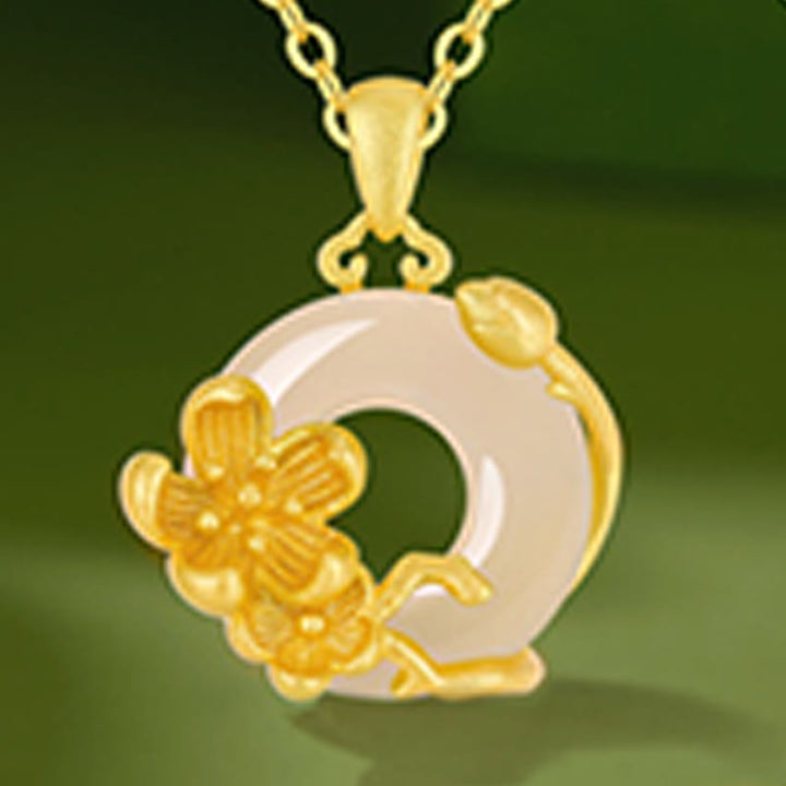 Buddha Stones Chalcedon 925 Srebro Sterlingowe Klamra Pokoju Kwiaty Naszyjnik Wisiorek