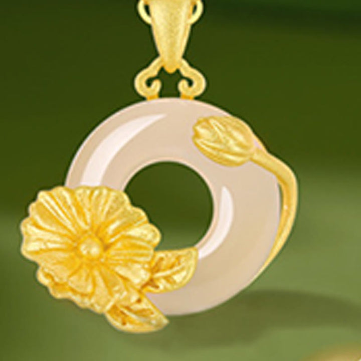 Buddha Stones Chalcedon 925 Srebro Sterlingowe Klamra Pokoju Kwiaty Naszyjnik Wisiorek - image 19
