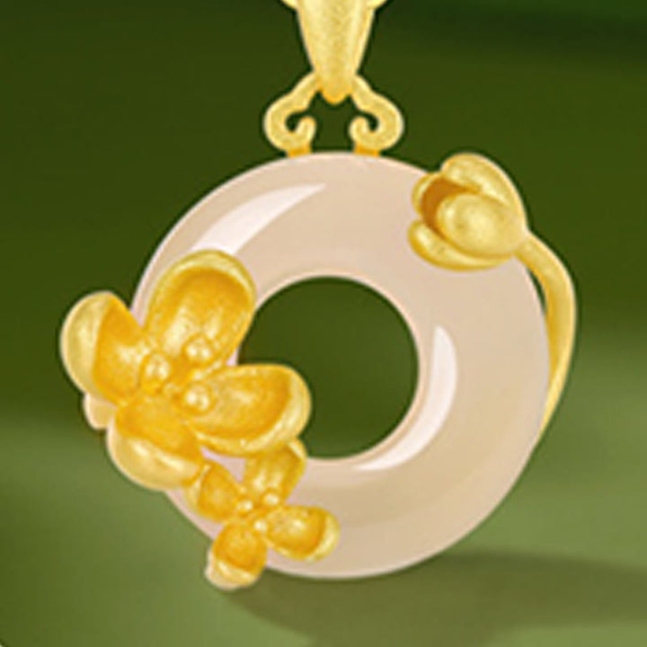 Buddha Stones Chalcedon 925 Srebro Sterlingowe Klamra Pokoju Kwiaty Naszyjnik Wisiorek