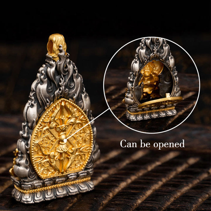 Buddha Stones 925 Srebro Sterling Tybet Żółty Jambhala Bóg Bogactwa Błogosławieństwo Naszyjnik Wisiorek