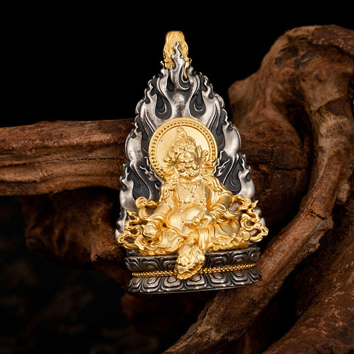 Buddha Stones 925 Srebro Sterling Tybet Żółty Jambhala Bóg Bogactwa Błogosławieństwo Naszyjnik Wisiorek