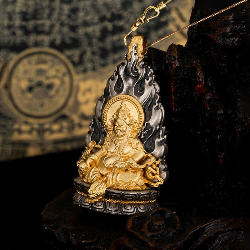 Buddha Stones 925 Srebro Sterling Tybet Żółty Jambhala Bóg Bogactwa Błogosławieństwo Naszyjnik Wisiorek