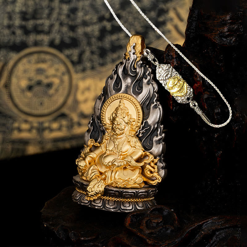Buddha Stones 925 Srebro Sterling Tybet Żółty Jambhala Bóg Bogactwa Błogosławieństwo Naszyjnik Wisiorek