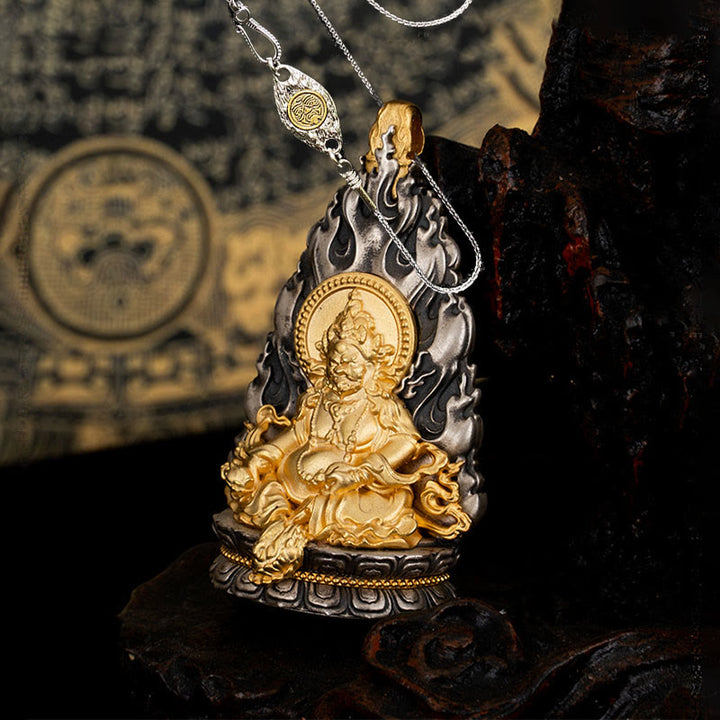 Buddha Stones 925 Srebro Sterling Tybet Żółty Jambhala Bóg Bogactwa Błogosławieństwo Naszyjnik Wisiorek