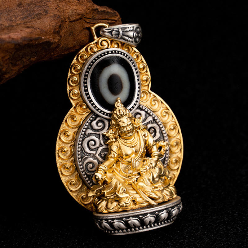 Buddha Stones 925 Srebro Sterlingowe Tybet Żółty Jambhala Bóg Bogactwa Dzi Koralik Om Mani Padme Hum Szczęście Naszyjnik Wisiorek - image 2
