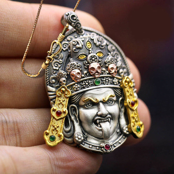 Buddha Stones 925 Srebro Tybetańskie Zakiram Bogini Bogactwa Trzymająca Z dala Złe Duchy Naszyjnik Wisiorek