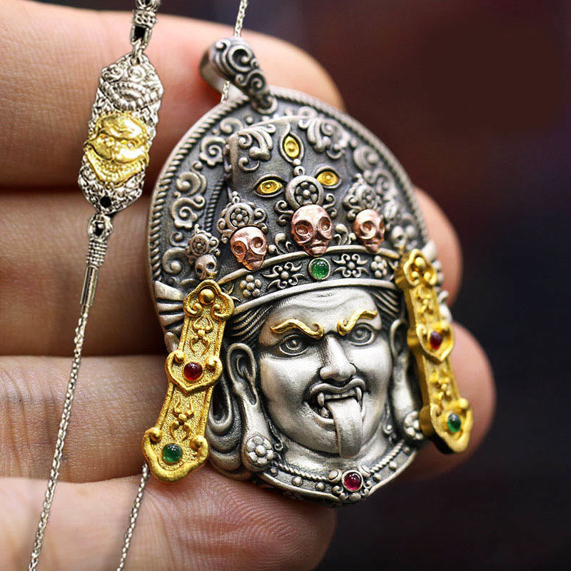 Buddha Stones 925 Srebro Tybetańskie Zakiram Bogini Bogactwa Trzymająca Z dala Złe Duchy Naszyjnik Wisiorek