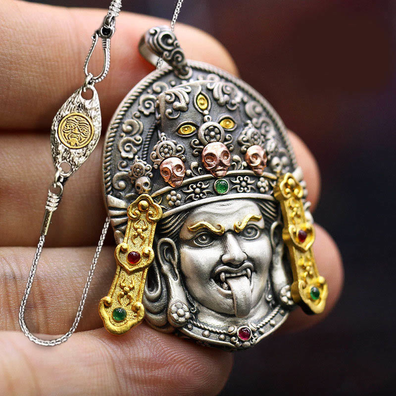 Buddha Stones 925 Srebro Tybetańskie Zakiram Bogini Bogactwa Trzymająca Z dala Złe Duchy Naszyjnik Wisiorek
