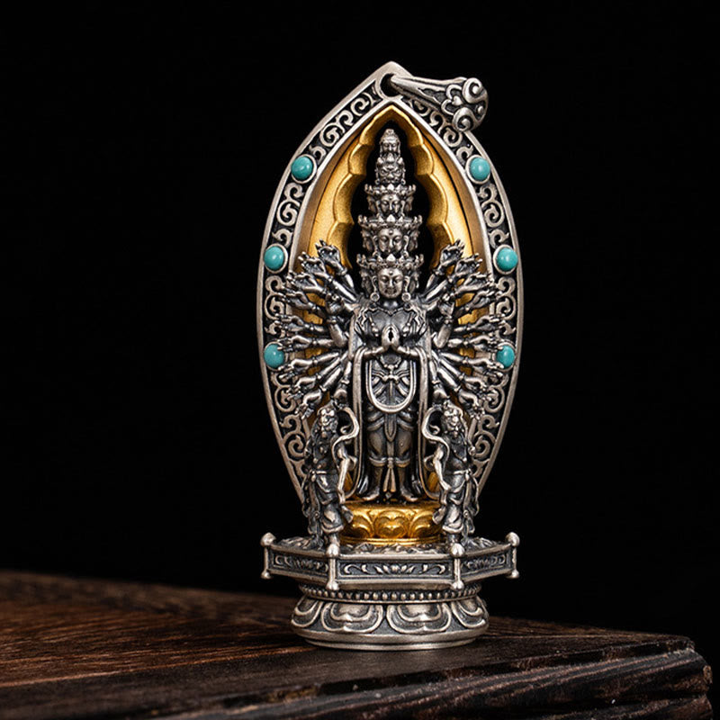 Buddha Stones 925 Srebro Sterling Tysiącramienny Guanyin Kwan Yin Avalokiteśvara Naszyjnik Wisiorek Bogactwo - image 1
