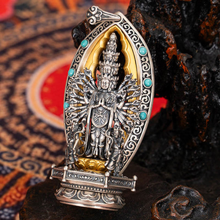 Buddha Stones 925 Srebro Sterling Tysiącramienny Guanyin Kwan Yin Avalokiteśvara Naszyjnik Wisiorek Bogactwo - image 5