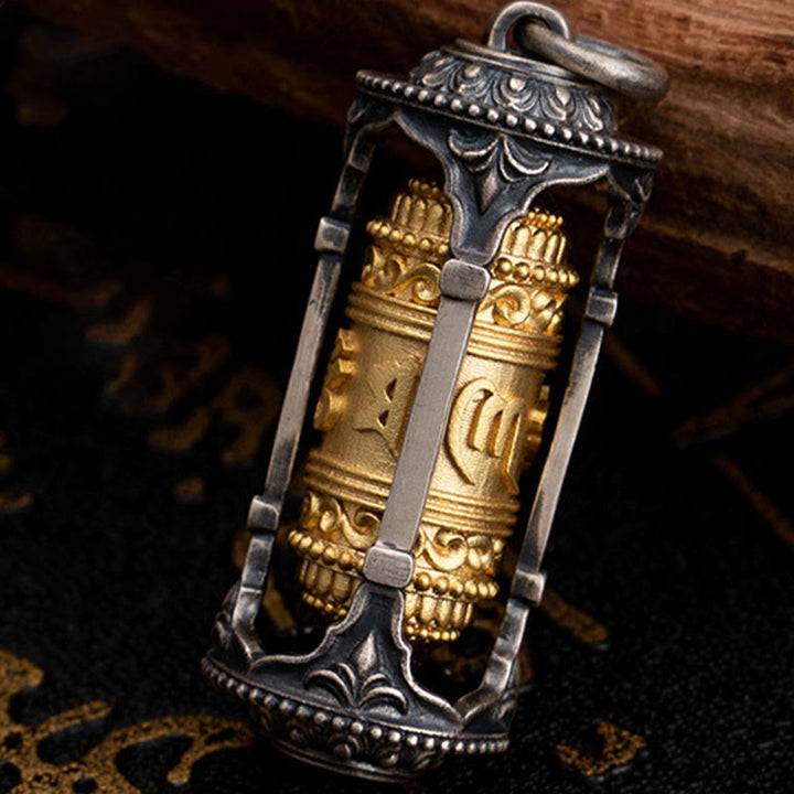 Buddha Stones 925 Srebro Sterling Tybetańskie Koło Modlitewne Om Mani Padme Hum Naszyjnik Mądrości Wisiorek - image 9