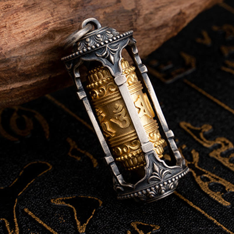Buddha Stones 925 Srebro Sterling Tybetańskie Koło Modlitewne Om Mani Padme Hum Naszyjnik Mądrości Wisiorek - image 3