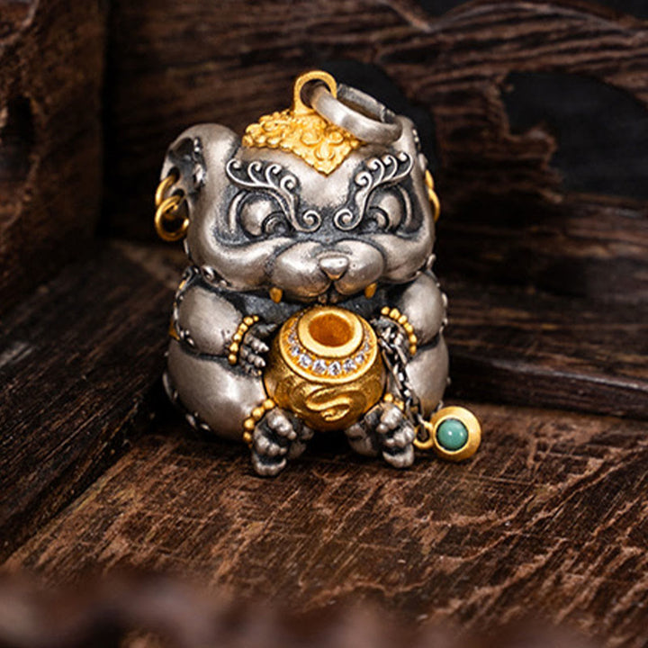 Buddha Stones 925 Srebro Sterling Tybetański Skarb-plujący Szczur Ochrona Naszyjnik Wisiorek