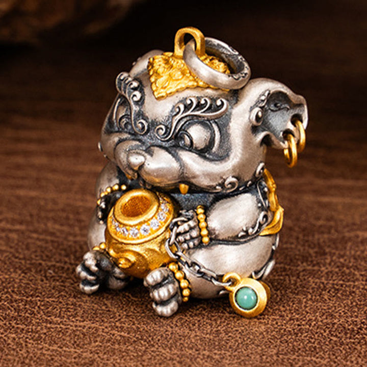 Buddha Stones 925 Srebro Sterling Tybetański Skarb-plujący Szczur Ochrona Naszyjnik Wisiorek